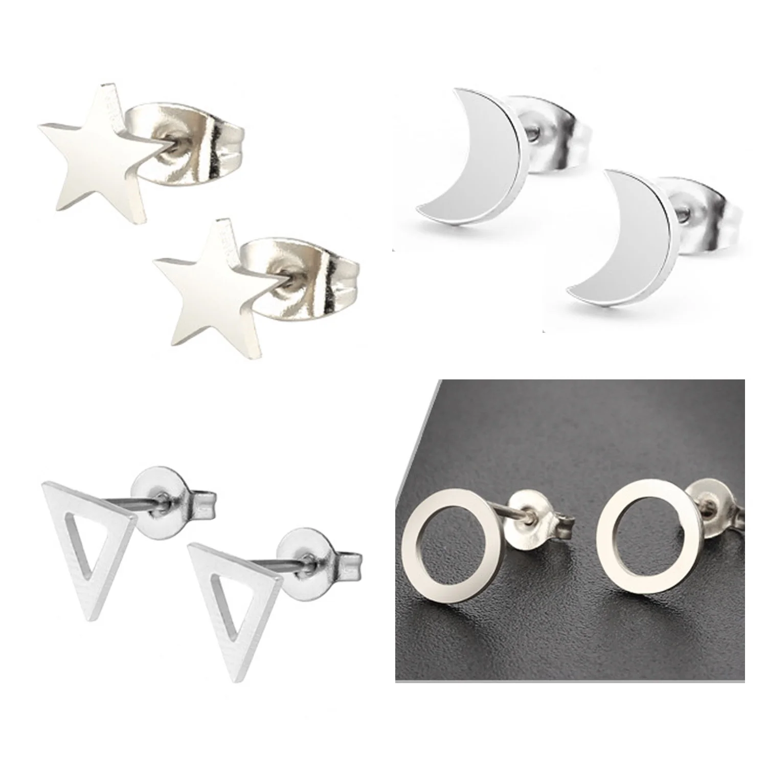 

4 Pack Stainless Steel Geometric Studded Earring Set Black Stud Earrings for Men Women Punk Jewelry