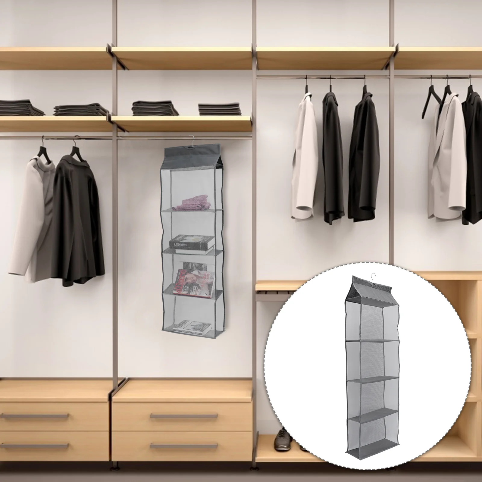

Four-layer Hanging Closet Shelf Hanging Shelf Sundries Organizer Shelf Bag Shelf
