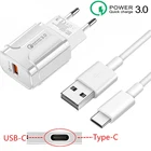 USB C зарядный кабель QC 3,0, быстрое зарядное устройство для телефона 18 Вт, европейская вилка для Huawei Y8P P40 P30 P20 Lite Pro OPPO A53 A72 A52, USB-кабель Type-c
