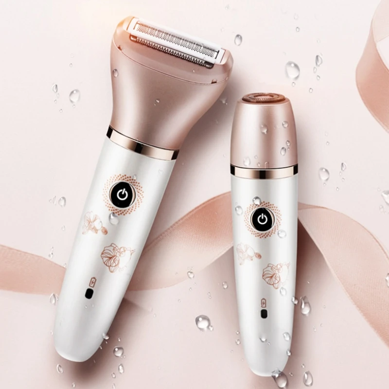 

2 in 1 Women's Face Electric Shaver Bikini Legs Underarms Wet and Dry Painless with 2 Rechargeable Trim Heads