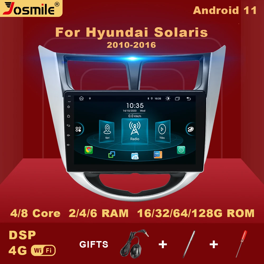

Автомагнитола 2 din, Android 11, 8 ядер, мультимедийный проигрыватель для Hyundai Solaris 2010 -2016, GPS-навигатор, стерео аудио, DSP 4G