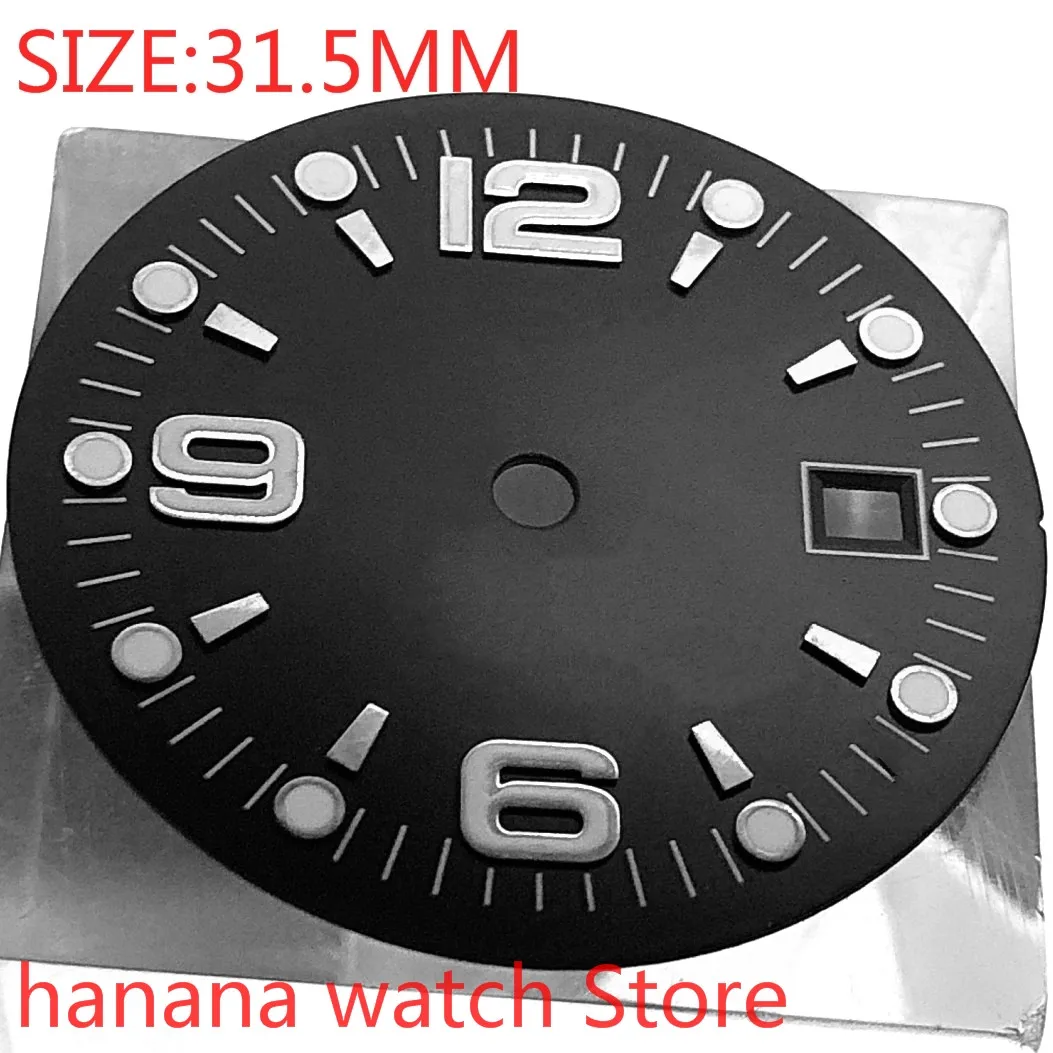 

Стерильный циферблат без логотипа 31,5 мм премиум-класса, детали даты, мужской черный циферблат, светящийся Miyota 8215/8205/821a Eta 2824/2836