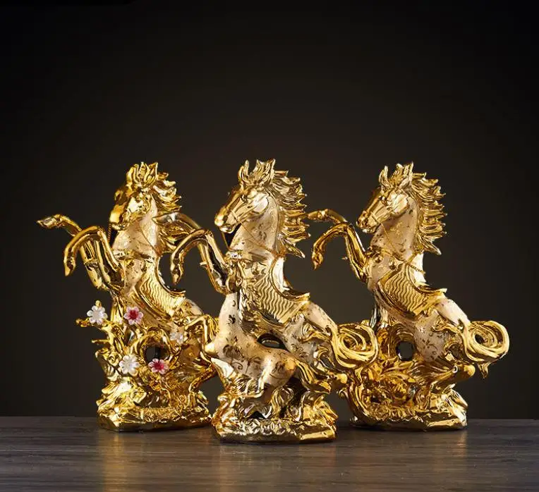 

Gold Horse Home Decor Ceramic Crafts Porcelain Animal Figurines Wedding Decoration Lovers Gift L2544