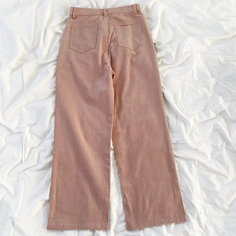 

Retro thick corduroy high waist loose straight-leg casual trousers women