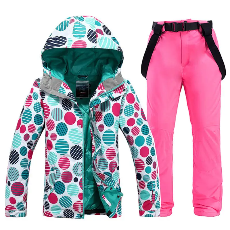 Pic Jacket and Pant Женская зимняя одежда, уличная спортивная одежда, комплекты для сноубординга, водонепроницаемые ветрозащитные лыжные куртки и зимние штаны с поясом - Цвет: Pic Jacket and Pant