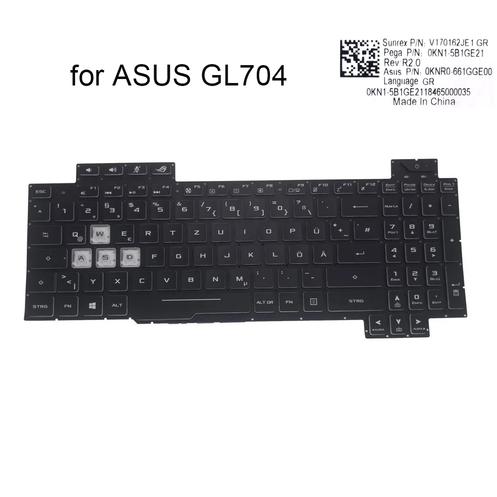 

German backlit laptop keyboard for ASUS Strix Scar II GL704 GL704GM GL704GV GL704GW EV005T GE GR Euro keyboards 0KNR 661GGE00