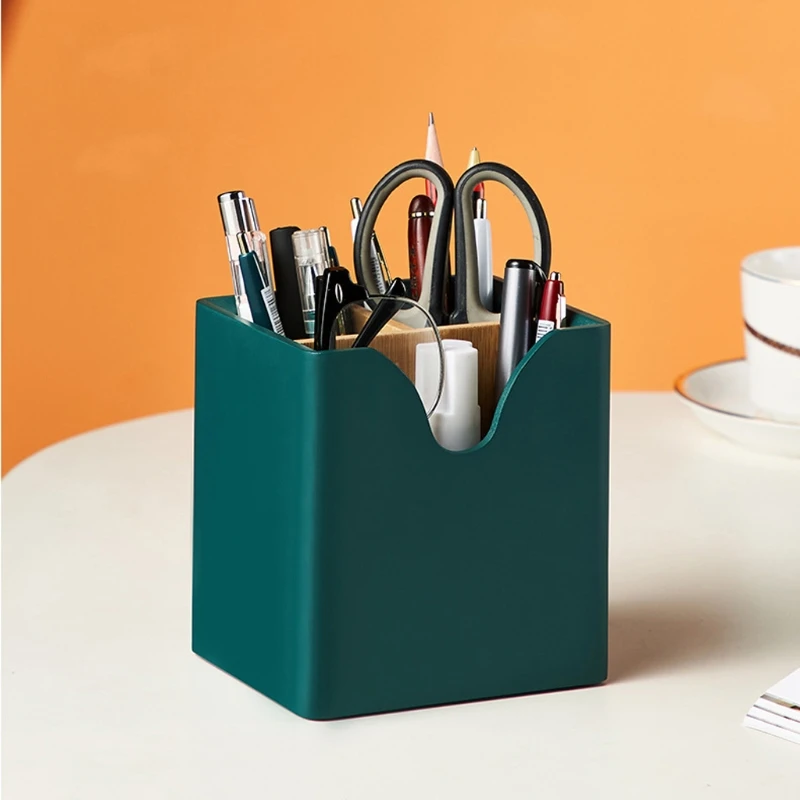 

G92E Wood Office Supplies Organizer Multifunctional Pen Holder Makeup Brush Box