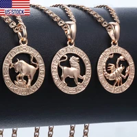 davieslee 12 zodiac sign constellation pendant necklace for women men rose gold filled round shaped dgpm16