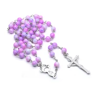 new fashion style 6mm glass cross rosary necklace catholic party women and man round beads jewellery accessories unisex gift