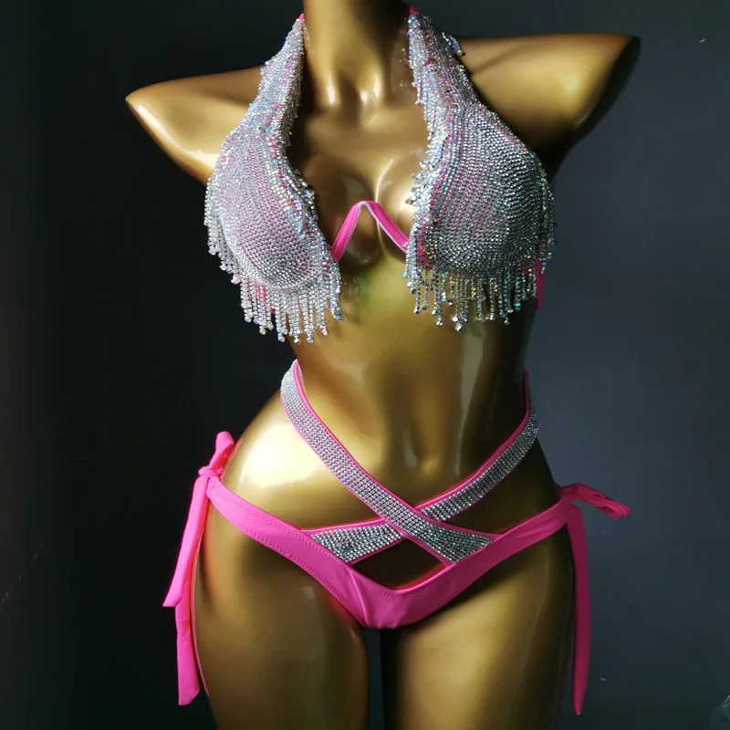 

Anibol 2021 Crystal Diamond Bikini Luxury Rhinestone Women Split Swimsuit Push Up Jewerly Swimwear