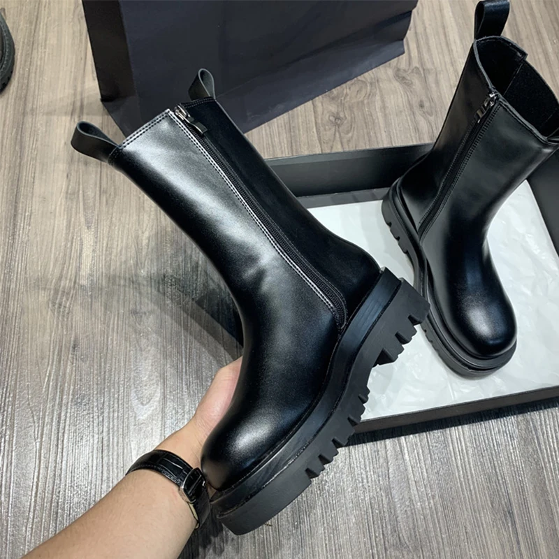 

New Chelsea Boots High Quality Leather Platform Women's Boots Winter 2021 New Women's Shoes Luxury Designer Martin Boots Short