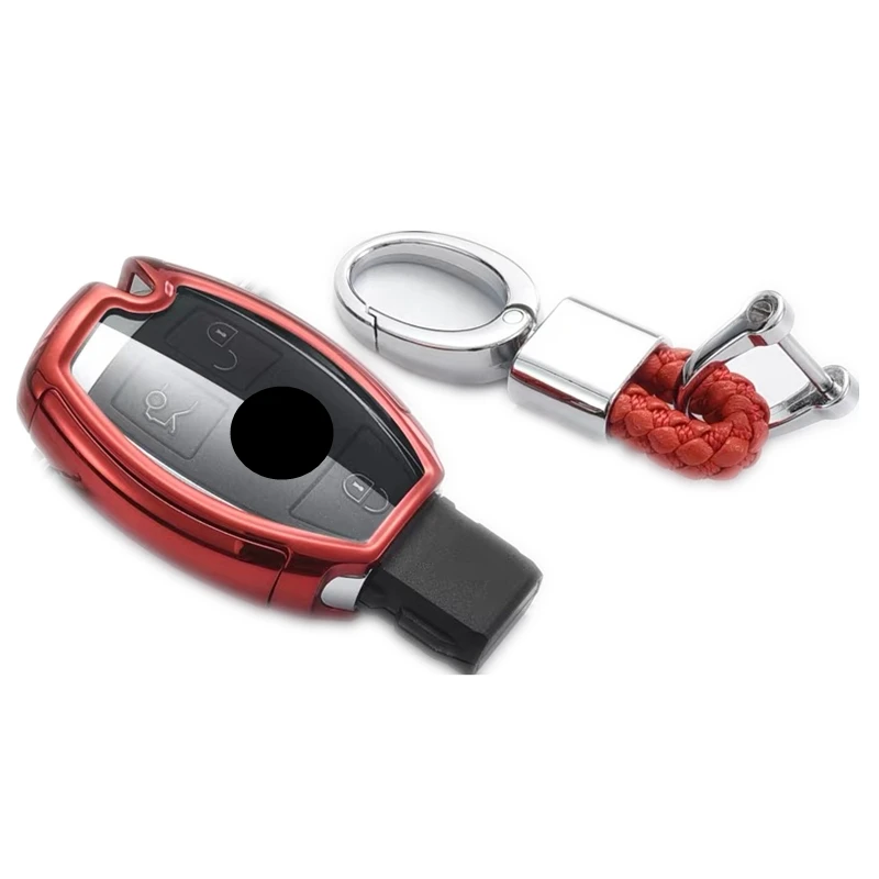 red with keychain ТПУ чехол для ключей автомобиля для Mercedes Benz W203 W210 W211 W124 W202 W204 W212 W176 AMG аксессуары брелок - Название цвета: red with keychain