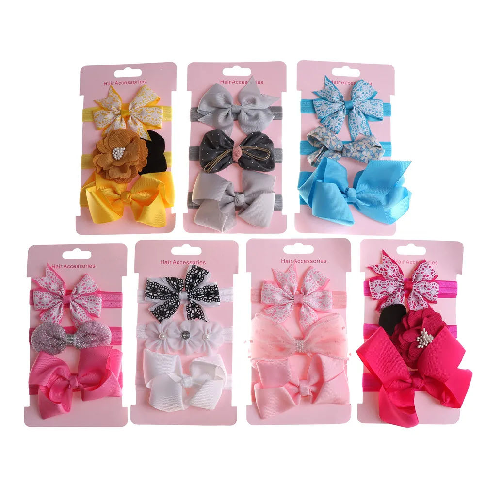3 uds. Ni&ntilde;os ni&ntilde;a diadema el&aacute;stica Floral ni&ntilde;as lazo diadema accesorios feliz-1
