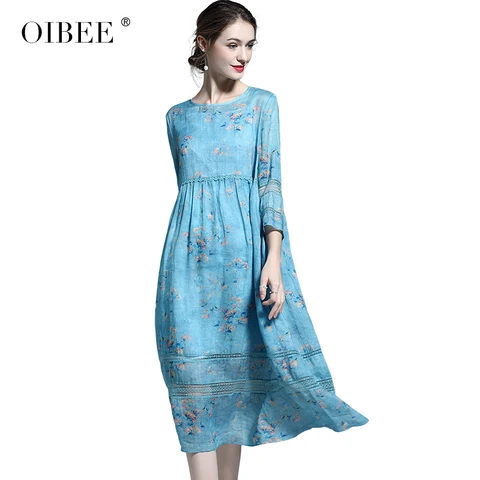 Платье OIBEE pyrene женское с принтом рами, свободная приталенная юбка средней длины, с рукавом пять точек, в европейском стиле, лето 2020
