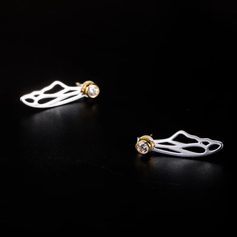 Женские серьги-гвоздики из серебра 925 пробы с полыми крыльями циркония Винтажные