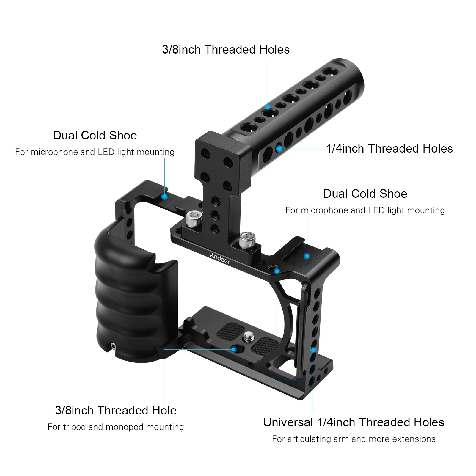 Держатель для камеры Volg с ручкой крепление холодного башмака 1/4 3/8 Сменные