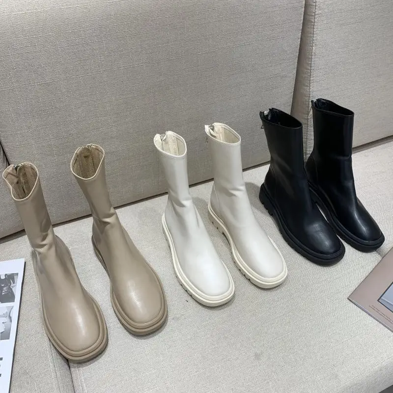 

Новинка 2021, женские ботильоны на низком блочном каблуке, весенние женские ботинки челси с круглым носком и молнией сзади, короткие ботинки в...