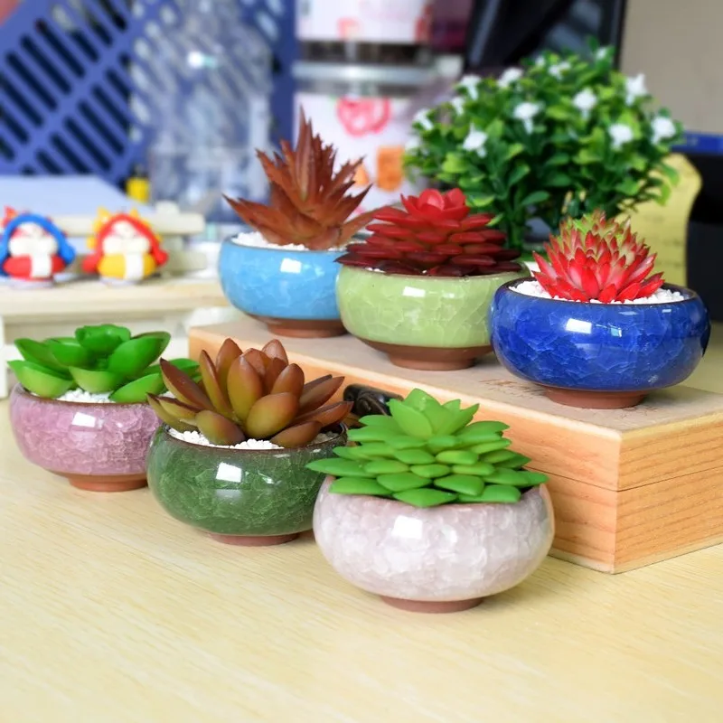 

Ice crack ceramic glazed flowerpot succulent plant flower mini potted flowerpot home office table decoration flowerpot