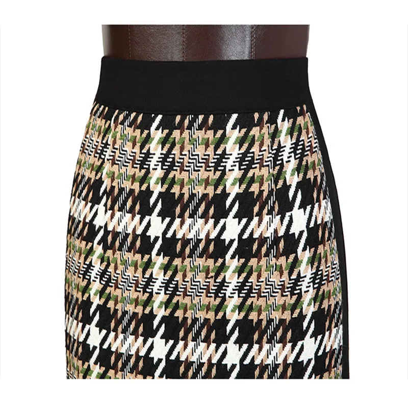 

HARLEYFASHION Winter Women Tweed Vintage 2 Piece Sets Single Button Plaid Coat And A-Line Skirt Fashionable Suits