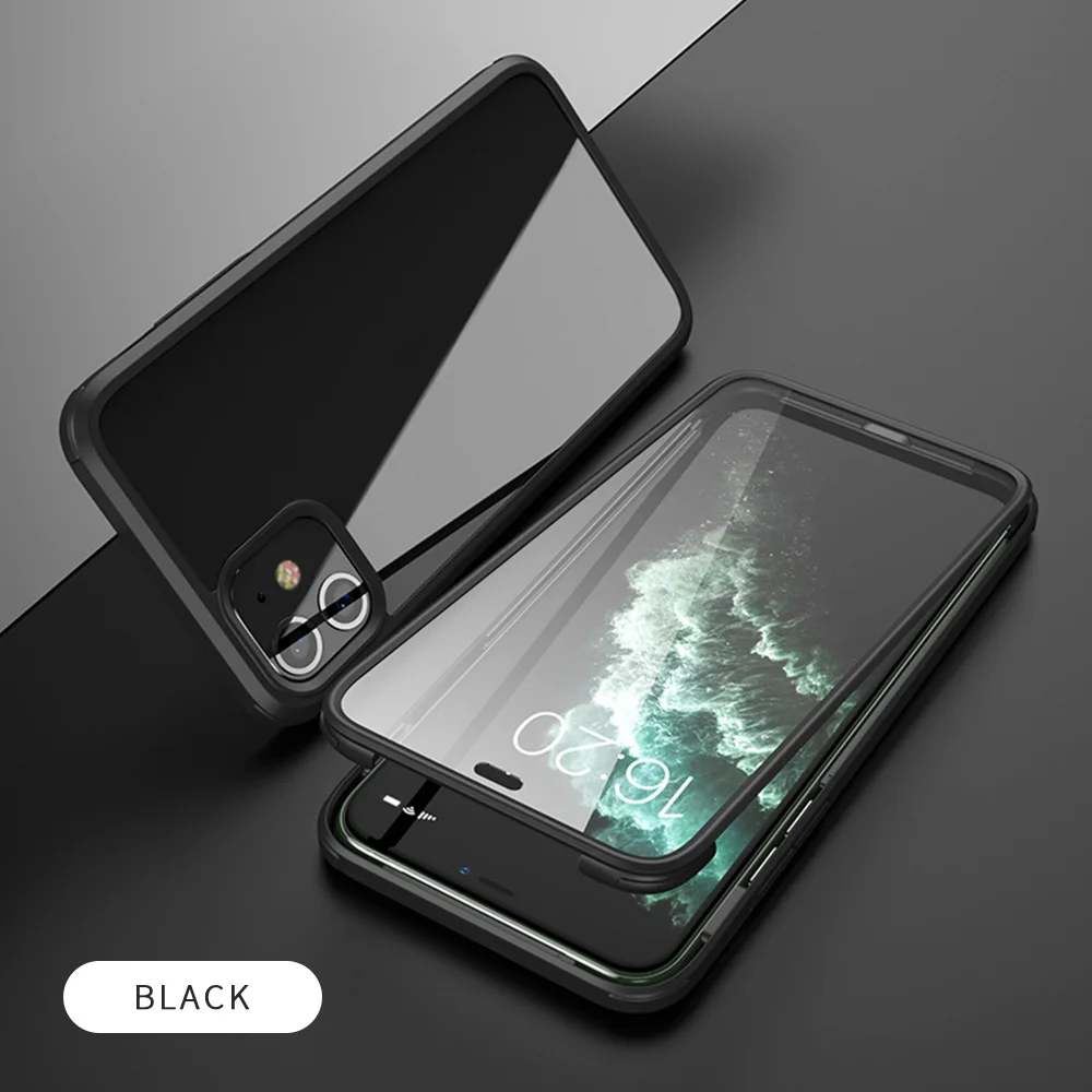 KISS чехол Чехол из закаленного стекла для телефона для iphone 11 Pro XS MAX XR двухсторонний стеклянный бампер чехол s для iphone 11 X Чехлы Funda - Цвет: Черный