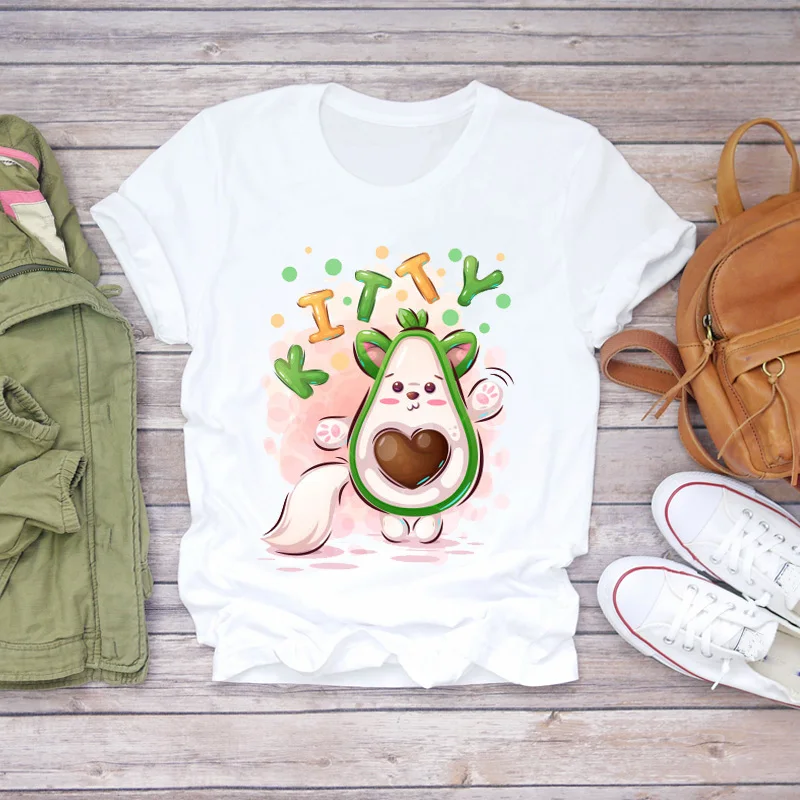 

Women Cartoon Avocad Love Couple Funny Short Sleeve Print Lady T-shirts Top Womens Graphic T Shirt Ladies Female Tee T-Shirt