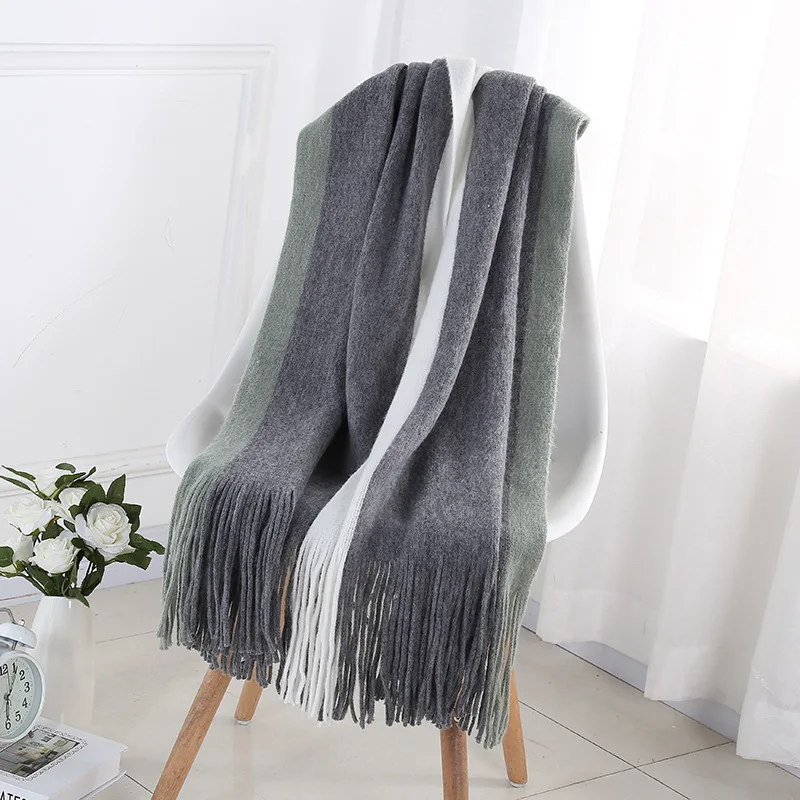 Имитация Кашмира вязаный шарф женские кисточки держать горячий толстый двухсторонний женский шарф - Цвет: 5