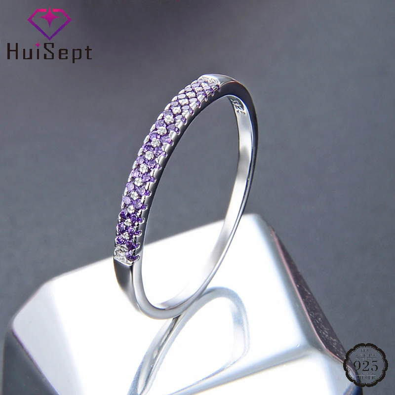 

HuiSept Elegant Ring for Women 925 Sterling Silver Jewelry with Amethyst Zircon Gemstone Finger Rings Wedding Party Promise Gift