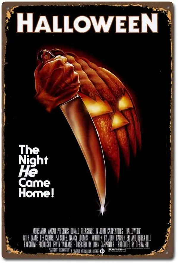 

Жестяной знак 8x12 дюймов Хэллоуин 1978 фильм ужасов винтажный Фотофон