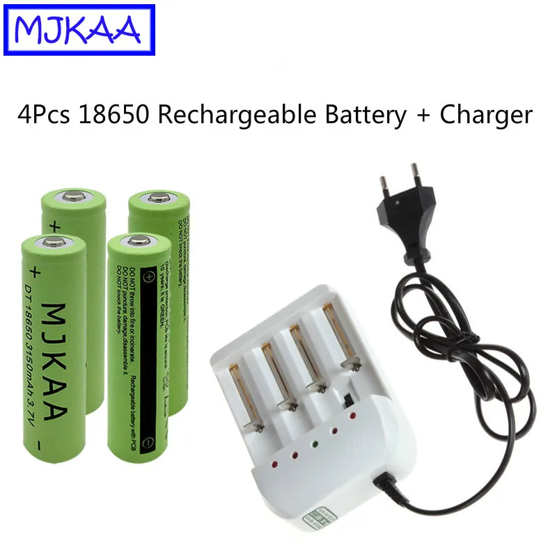 MJKAA 4 шт. 18650 3150 мАч 3,7 в аккумуляторная батарея+ зарядное устройство США ЕС вилка Ni MH/Ni Zn/литий Ii-ion батареи зарядное устройство s