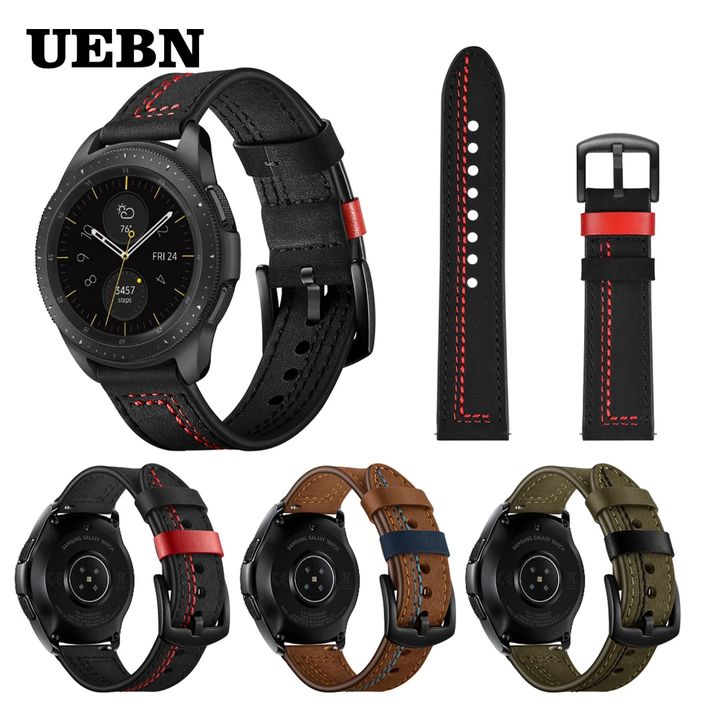 

UEBN 20mm 22mm Luxury Leather Wrist Strap For Samsung Galaxy Watch 42mm 47mm & Active 2 Band for Gear S2 S3 Bracelet Watchbands