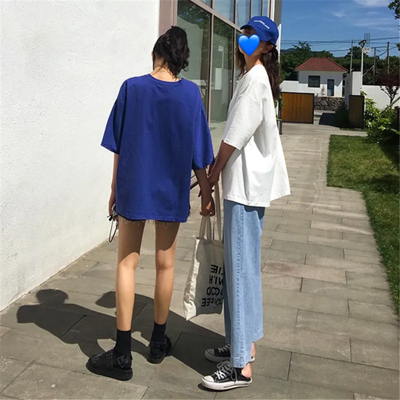 

Женская летняя футболка Ulzzang с коротким рукавом модная футболка в Корейском стиле Instagram Harajuku BF Студенческая свободная футболка с коротким р...