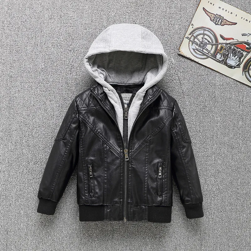 

Boys PU Leather Jacket Winter Warm Detachable Hood Child Coat Thicken Casual Children PU Leather Clothing Outerwear 4-13T