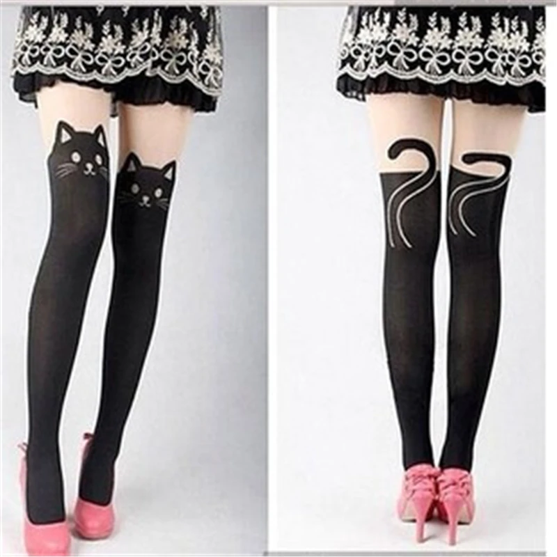 Модные новые колготки для женщин пикантные принтом кошачьего хвоста и чулки до