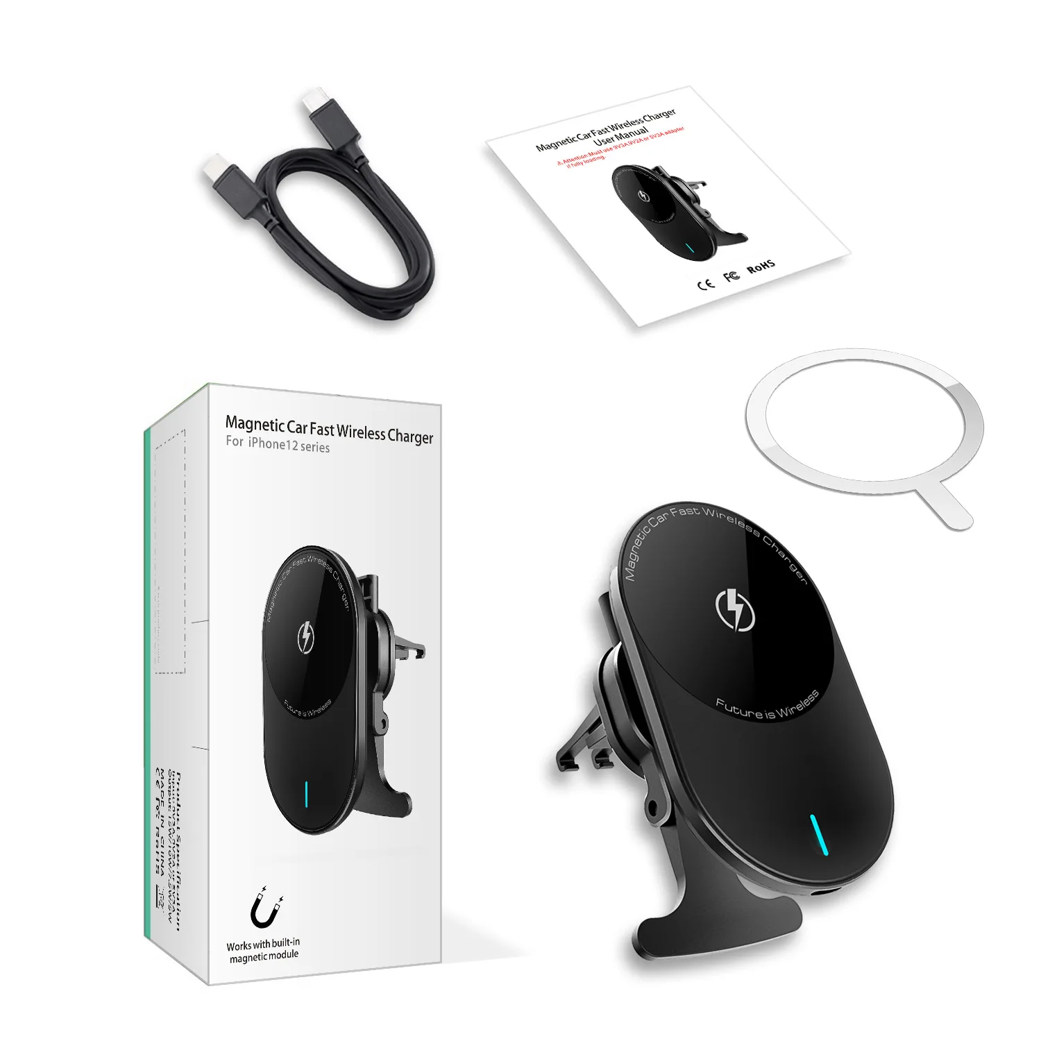 

Magnetic Car Wireless Charger For iphone 12 Mobile Phone Wireless Charger For Magsafe Vehicle Mount Wireless Charging Station