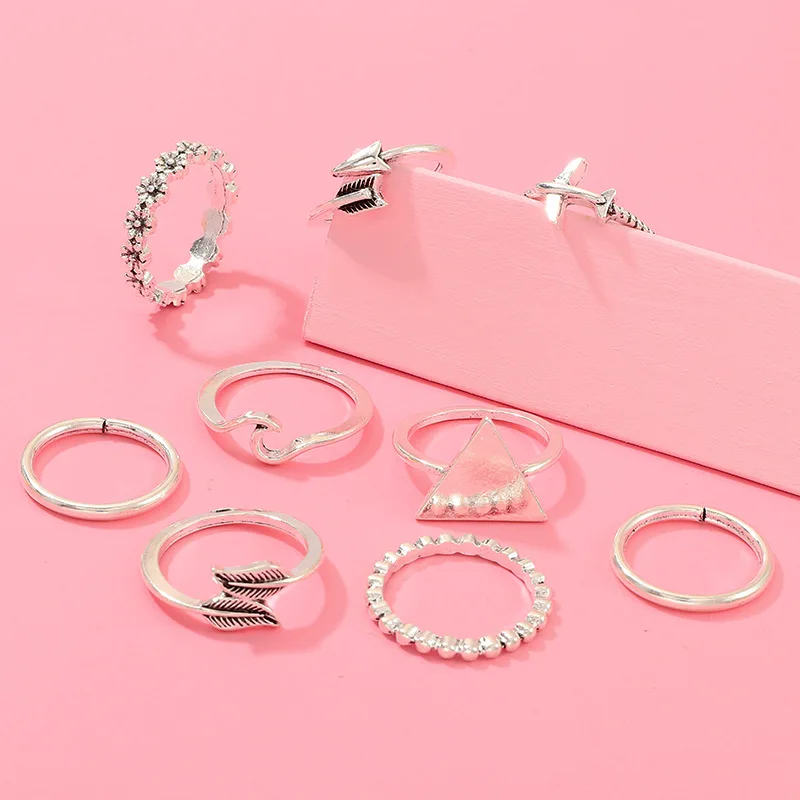 9 шт./компл. женское кольцо серебряного цвета треугольник лист самолет стрела