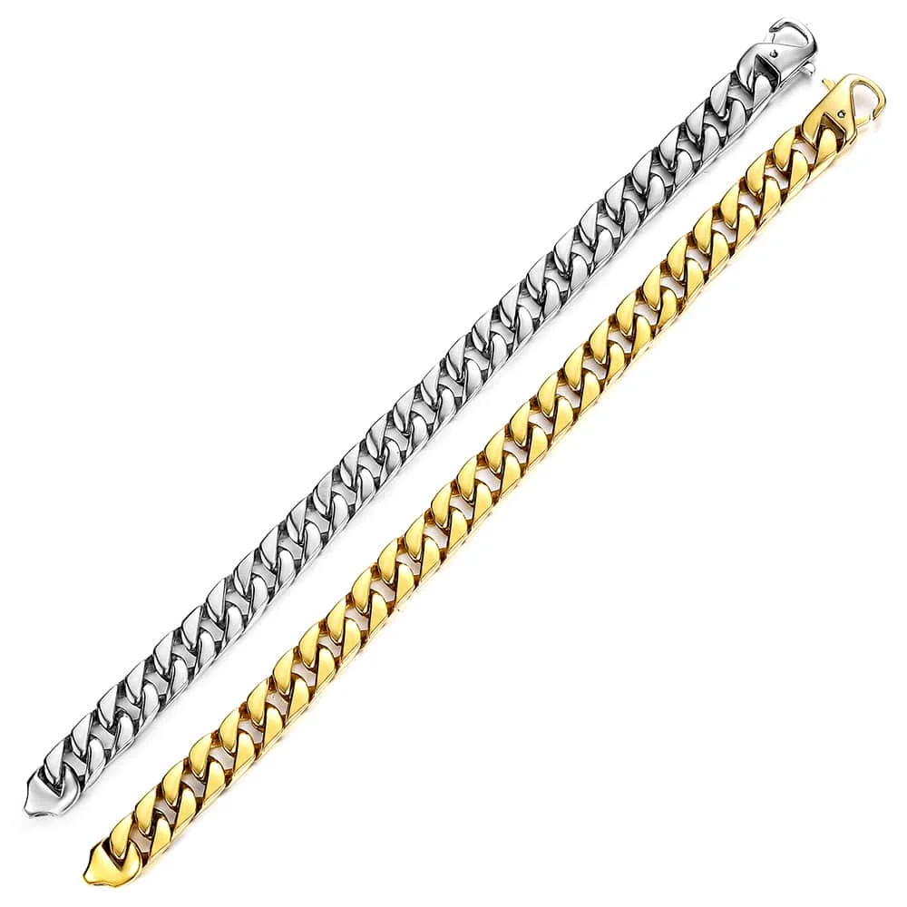 

Mens Bracelet 316L Stainless Steel 10mm Curb Cuban Chain Link Bracelet for Mens Gold Silver Color 8-11 inch Hand Jewelry LHBM123
