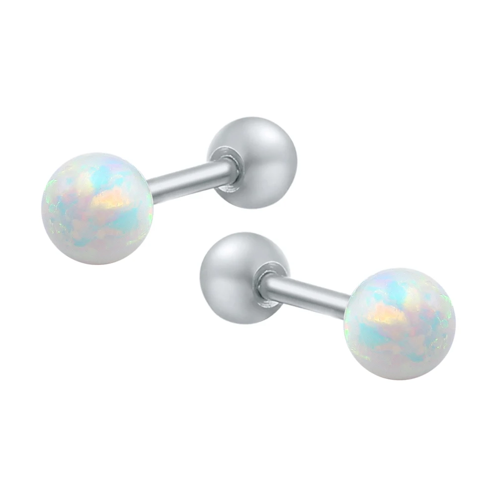 

ZEMO Women's White Opal Stone Studs Earrings Female's Screw Ball Round Earrings Ear Cartilage Helix Piercing Jewelry brincos