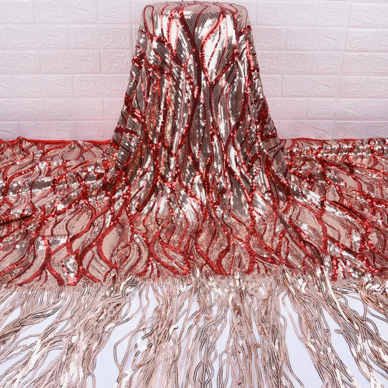 Высококачественная африканская кружевная ткань с кисточками и блестками