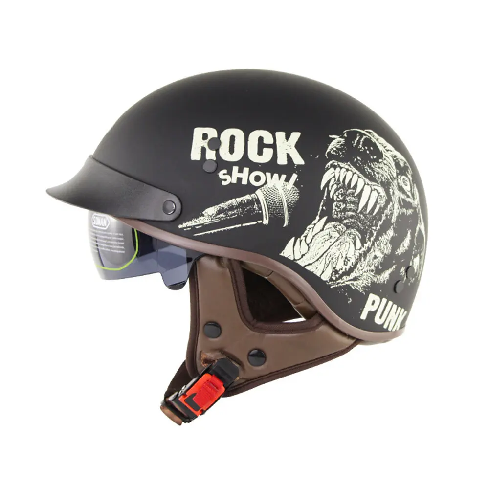 Vintage Retro Half Face Motorcycle Helmet Electric Scooter Riding Cruise Safety Helmets With Inner Sun Visor enlarge