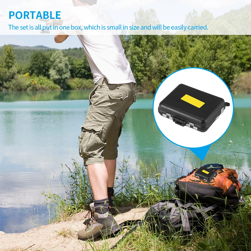 Набор рыболовных принадлежностей из 160 предметов с коробкой для снастей, крючками, грузилами, вертлюгами, стопорами, бусинами и 8-ми словными кольцами.