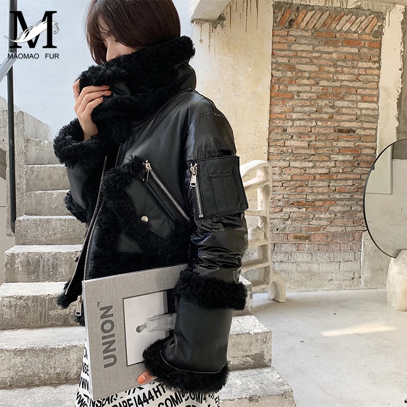 Women's Down Coat Leather Sheepskin Winter 2019 Fashion Thicken Fur Short Style Ladies White Duck Jacket | Женская одежда