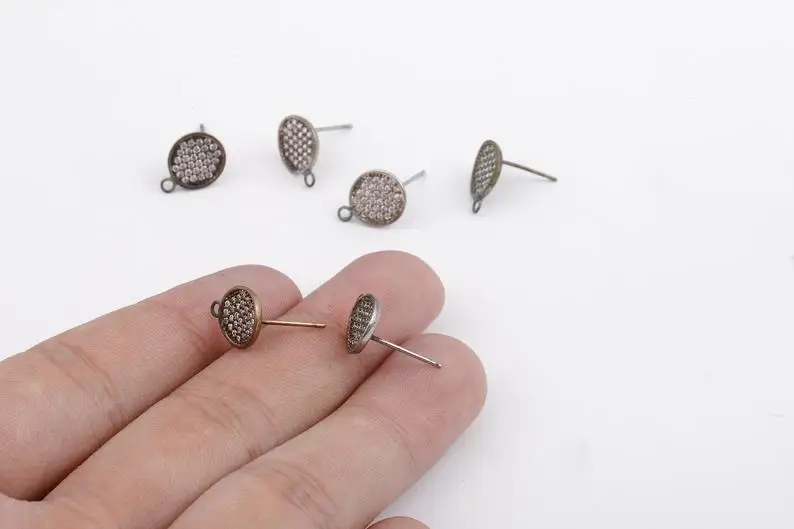 

Brass Round Earring Stud - Zirconia Earrings Post - 2PCS/LOT-Jewelry Supplies - 12.49x9.49x1.43mm - PP2800