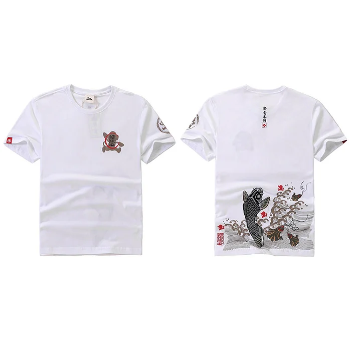 A82LY07 White Японская уличная одежда, футболка с вышивкой рыбы, Мужская Harajuku футболка с принтом денег, футболка в стиле хип-хоп, топы, футболки из хлопка с коротким рукавом - Цвет: A82LY07 White