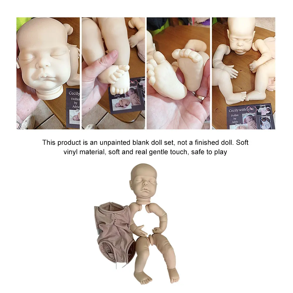 

19inch Cecily Cloth Body Reborn Doll Kit Vinyl Head Craft Lifelike DIY Toy Soft Touch Gift Unpainted Realistic Unfinished