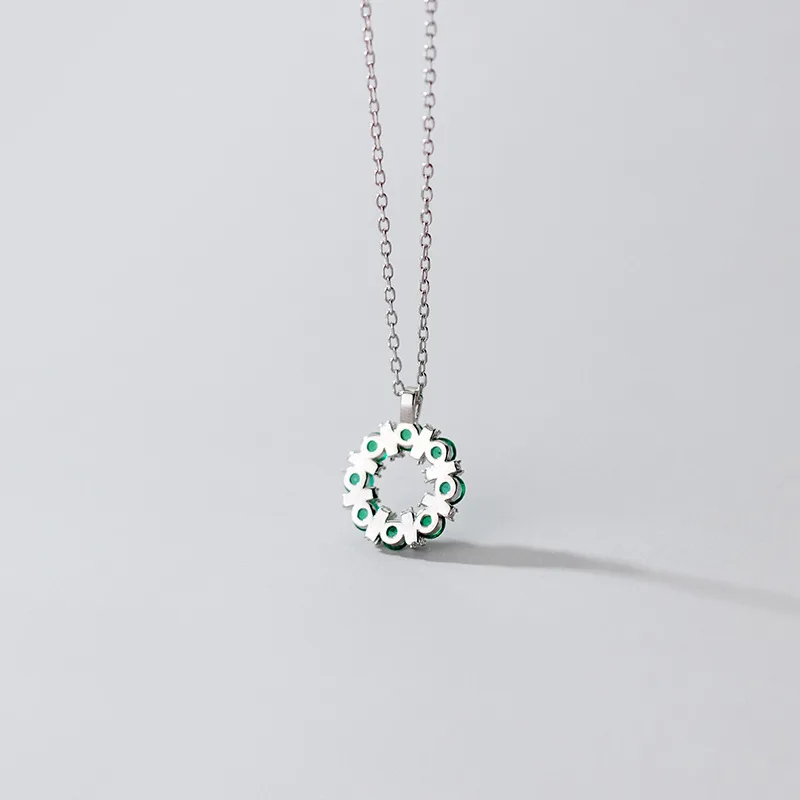 

925 Sterling silver Necklace Green Zircon Pendant Jewelry Minimalism Chocker Kolye Vintage Collier Bijoux Femme Women Necklace
