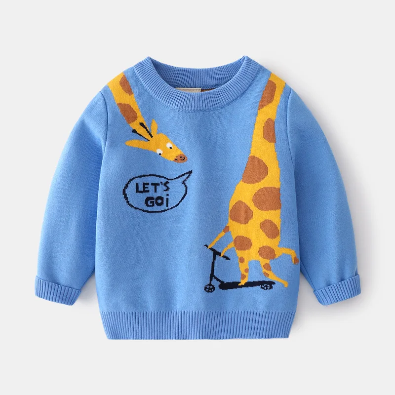 

2021 Autumn Winter New Thicken Boys Sweaters Children's Giraffe Knitted Bottoming Tops Fine Cotton Thread Baby Sweater Wholesale