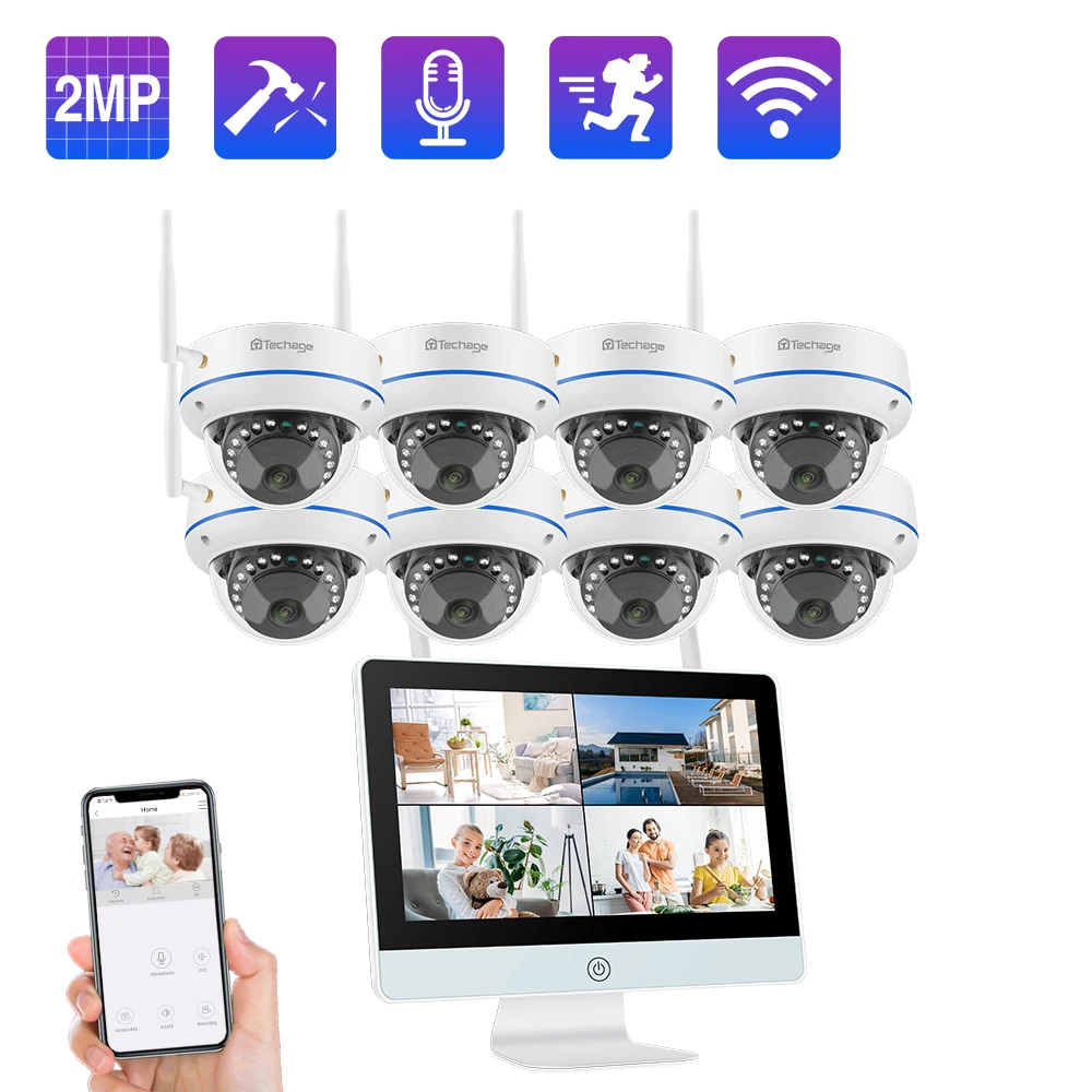 Беспроводная система видеонаблюдения Techage 8 каналов 1080P 2 МП Wi-Fi | Безопасность и