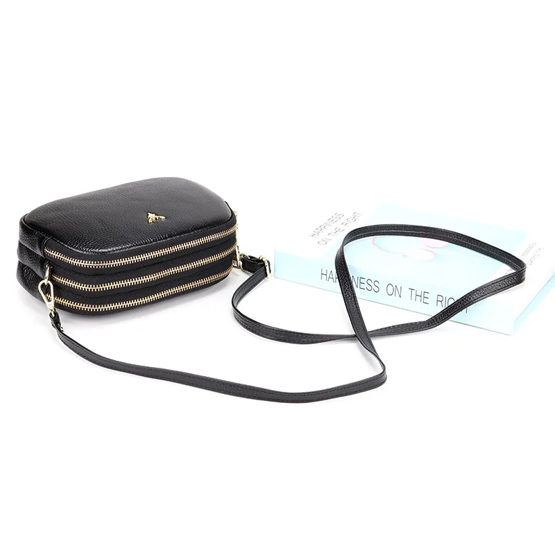 

Woman Handbag Three-Layer Zipper Cow Leather Shoulder Bag Women's Handbags Crossbody Bag Women Phone Messenger Wallet Small Bag