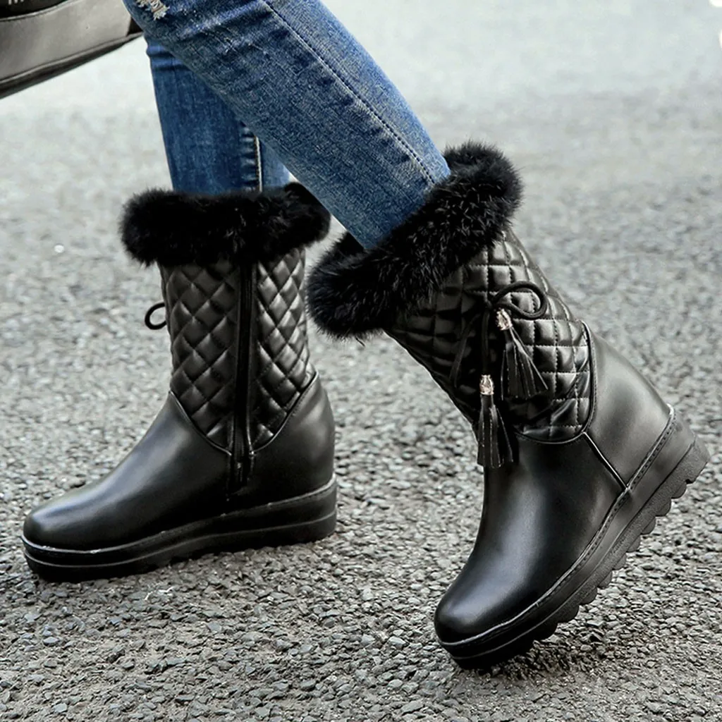 Теплые зимние ботинки с плюшевой стелькой Женские однотонные до середины икры