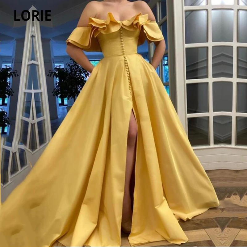 

LORIE Yellow Prom Dresses Arabic Dubai Evening Gowns 2021 off Shoulder Ruffled Taffeta Long Celebrity Party Dress